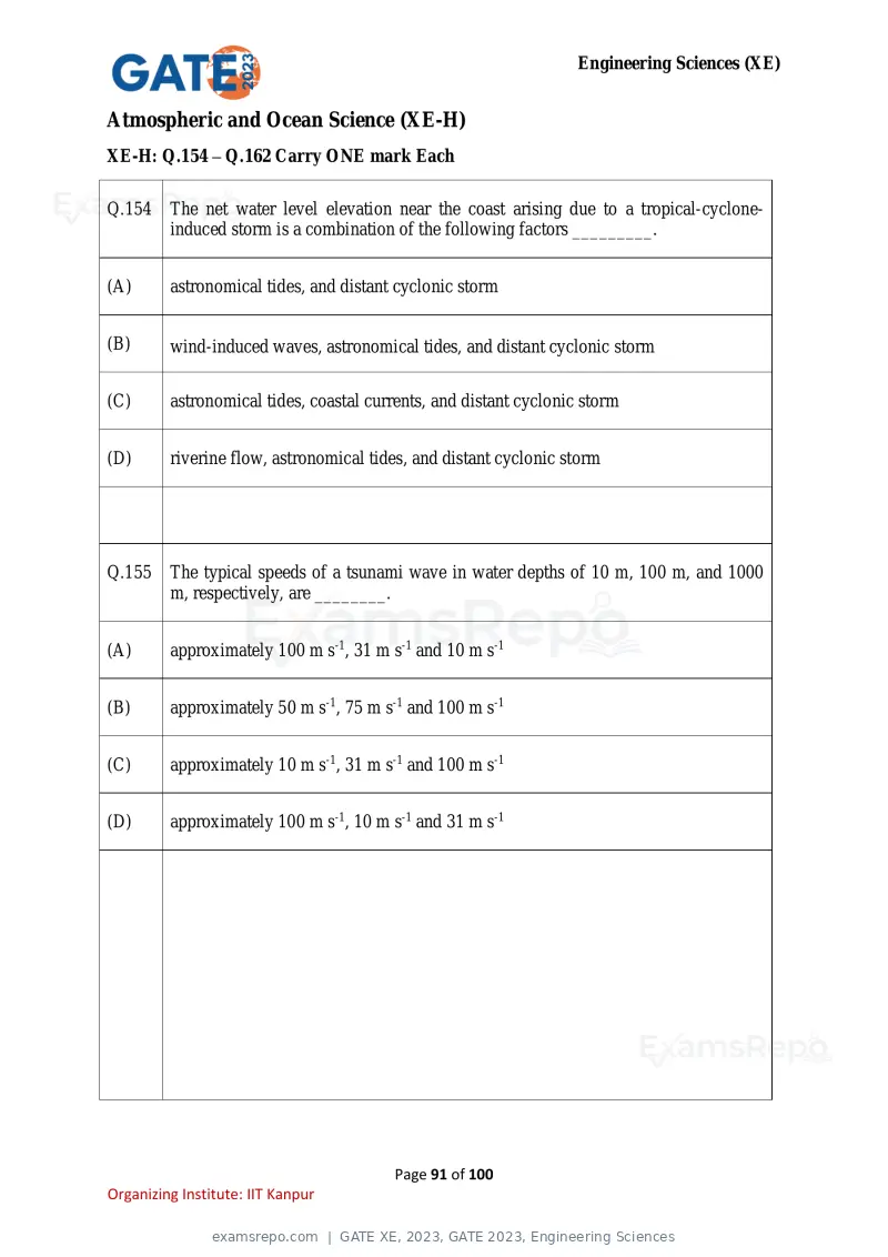 GATE XE 2023 question paper, GATE 2023, Engineering Sciences, page 91 of 100