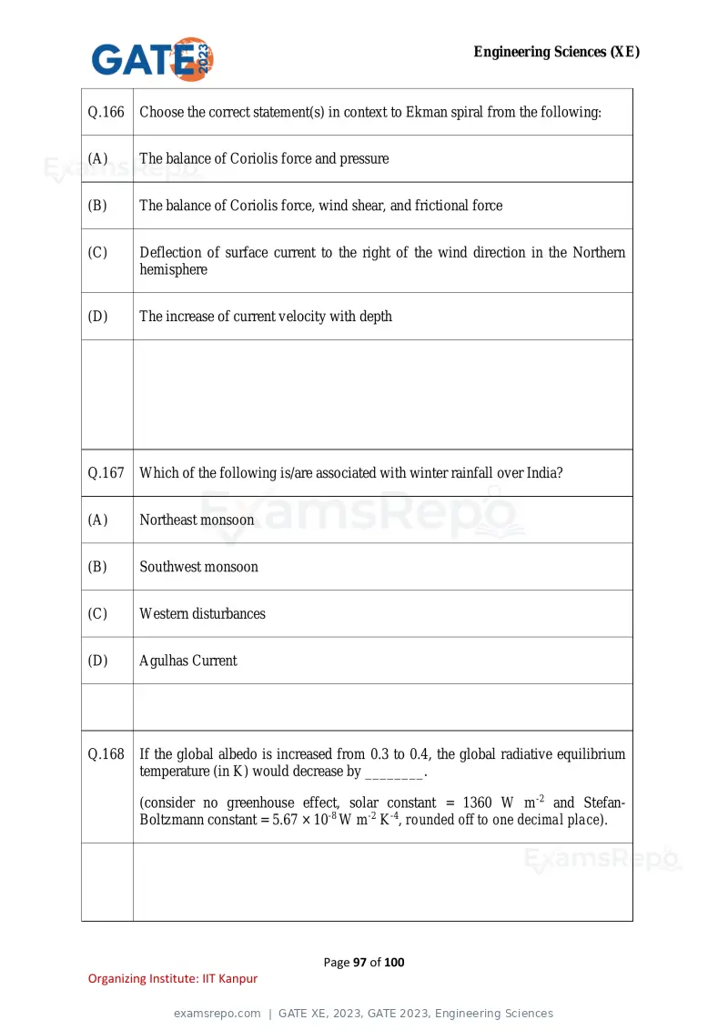 GATE XE 2023 question paper, GATE 2023, Engineering Sciences, page 97 of 100