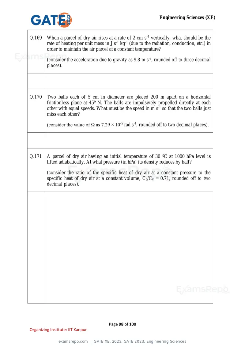GATE XE 2023 question paper, GATE 2023, Engineering Sciences, page 98 of 100