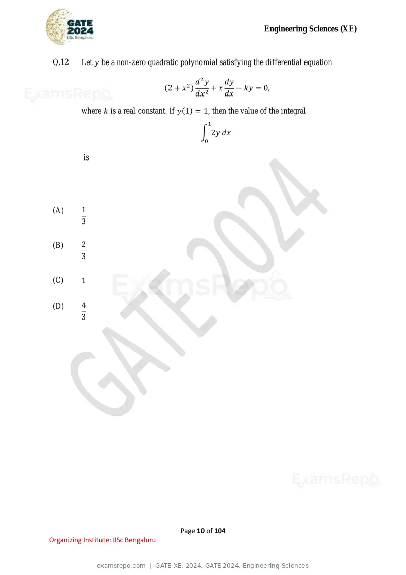 GATE XE 2024 question paper, GATE 2024, Engineering Sciences, page 10 of 104