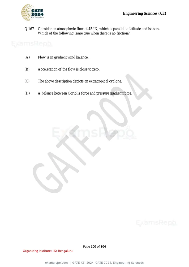 GATE XE 2024 question paper, GATE 2024, Engineering Sciences, page 100 of 104