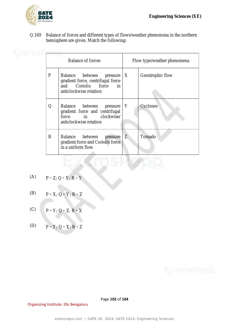 GATE XE 2024 question paper, GATE 2024, Engineering Sciences, page 102 of 104