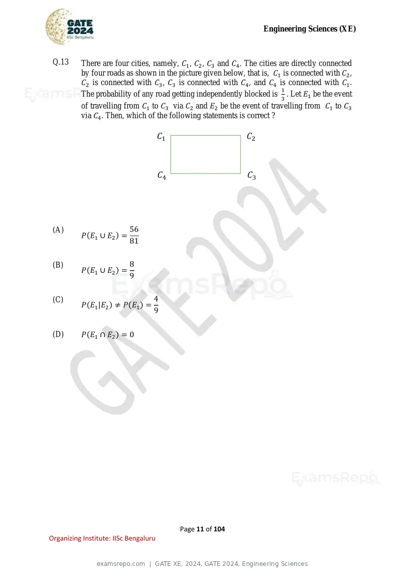GATE XE 2024 question paper, GATE 2024, Engineering Sciences, page 11 of 104