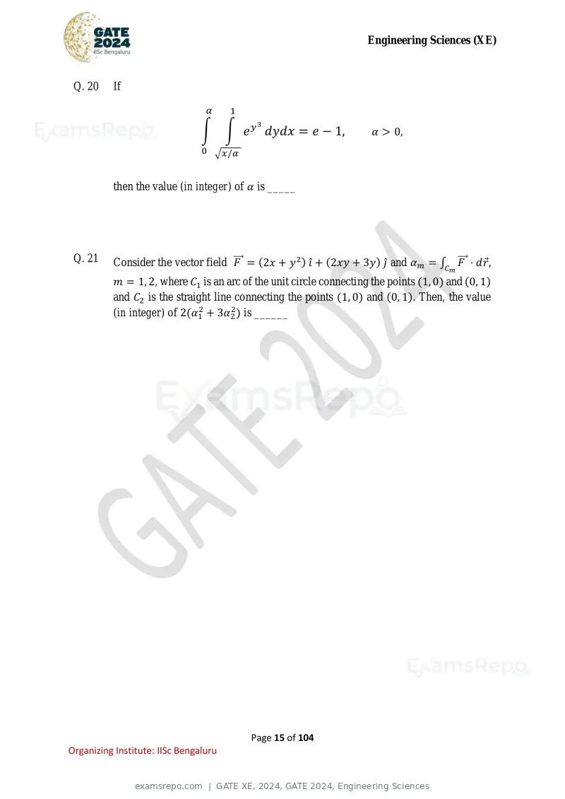 GATE XE 2024 question paper, GATE 2024, Engineering Sciences, page 15 of 104