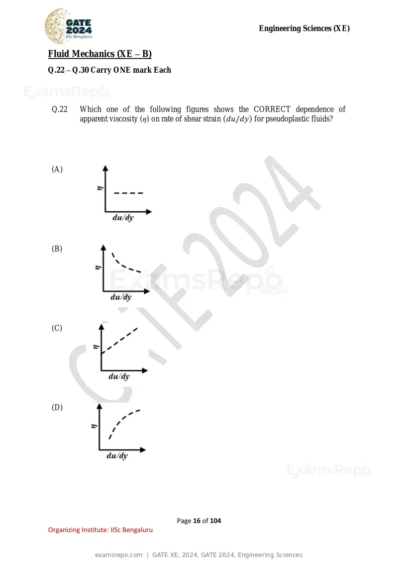 GATE XE 2024 question paper, GATE 2024, Engineering Sciences, page 16 of 104
