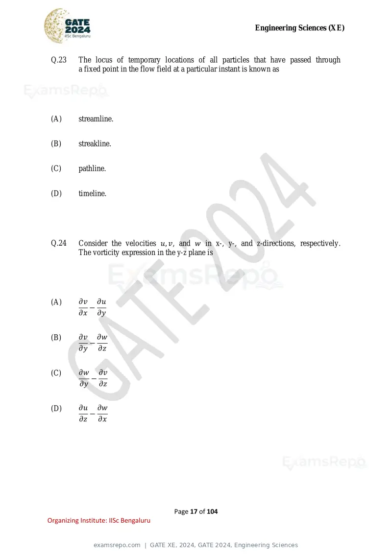 GATE XE 2024 question paper, GATE 2024, Engineering Sciences, page 17 of 104