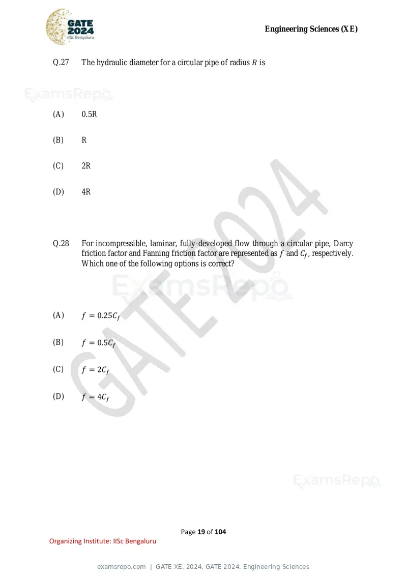 GATE XE 2024 question paper, GATE 2024, Engineering Sciences, page 19 of 104
