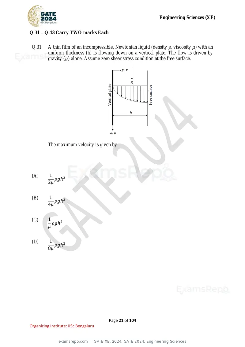 GATE XE 2024 question paper, GATE 2024, Engineering Sciences, page 21 of 104