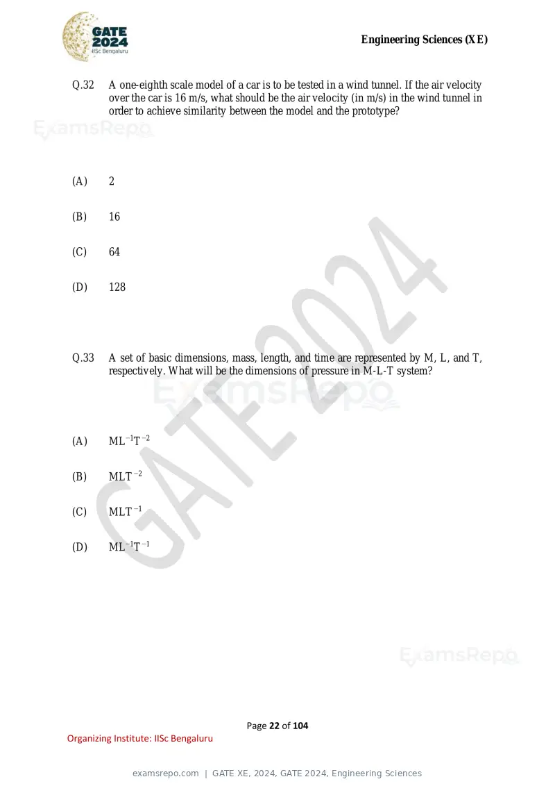 GATE XE 2024 question paper, GATE 2024, Engineering Sciences, page 22 of 104