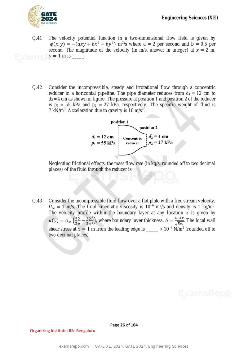 GATE XE 2024 question paper, GATE 2024, Engineering Sciences, page 26 of 104