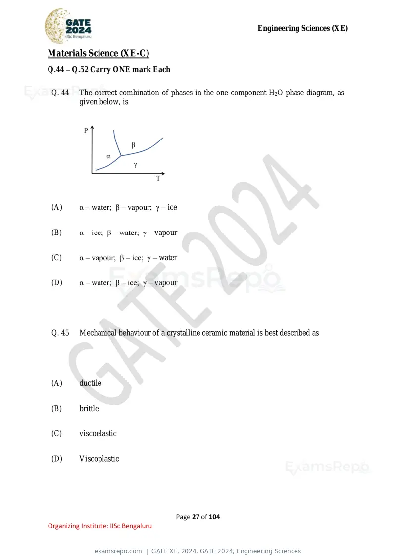 GATE XE 2024 question paper, GATE 2024, Engineering Sciences, page 27 of 104