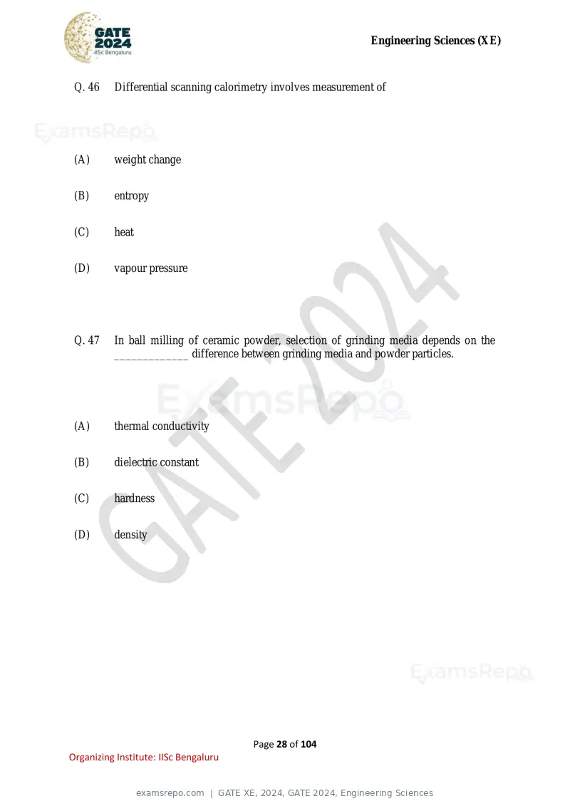 GATE XE 2024 question paper, GATE 2024, Engineering Sciences, page 28 of 104