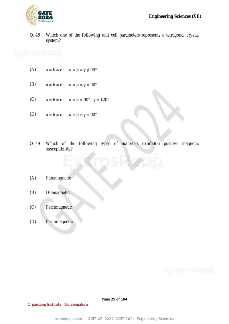 GATE XE 2024 question paper, GATE 2024, Engineering Sciences, page 29 of 104