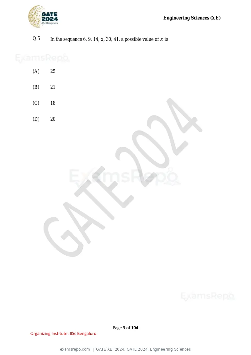 GATE XE 2024 question paper, GATE 2024, Engineering Sciences, page 3 of 104