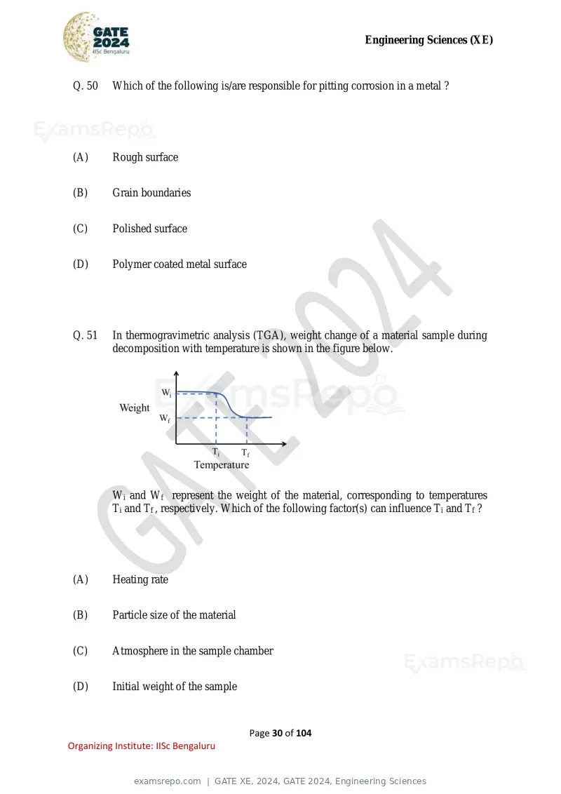 GATE XE 2024 question paper, GATE 2024, Engineering Sciences, page 30 of 104