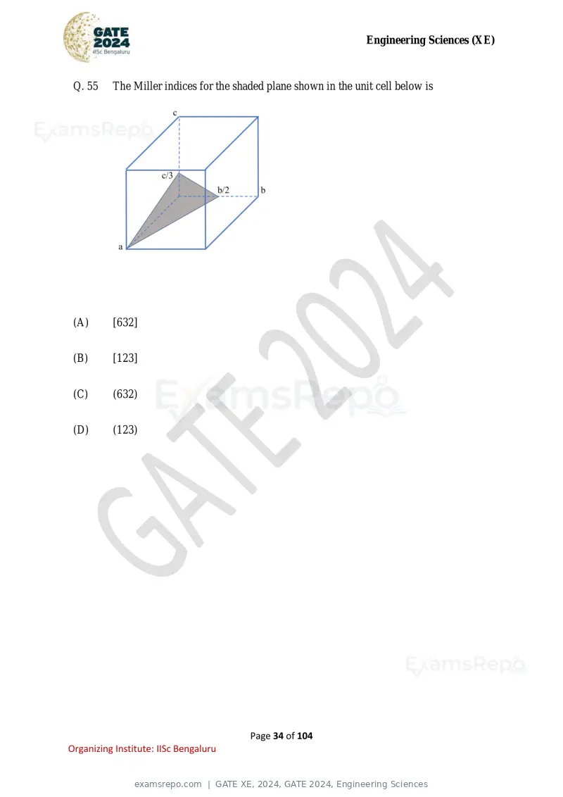 GATE XE 2024 question paper, GATE 2024, Engineering Sciences, page 34 of 104
