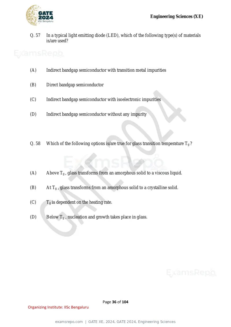 GATE XE 2024 question paper, GATE 2024, Engineering Sciences, page 36 of 104