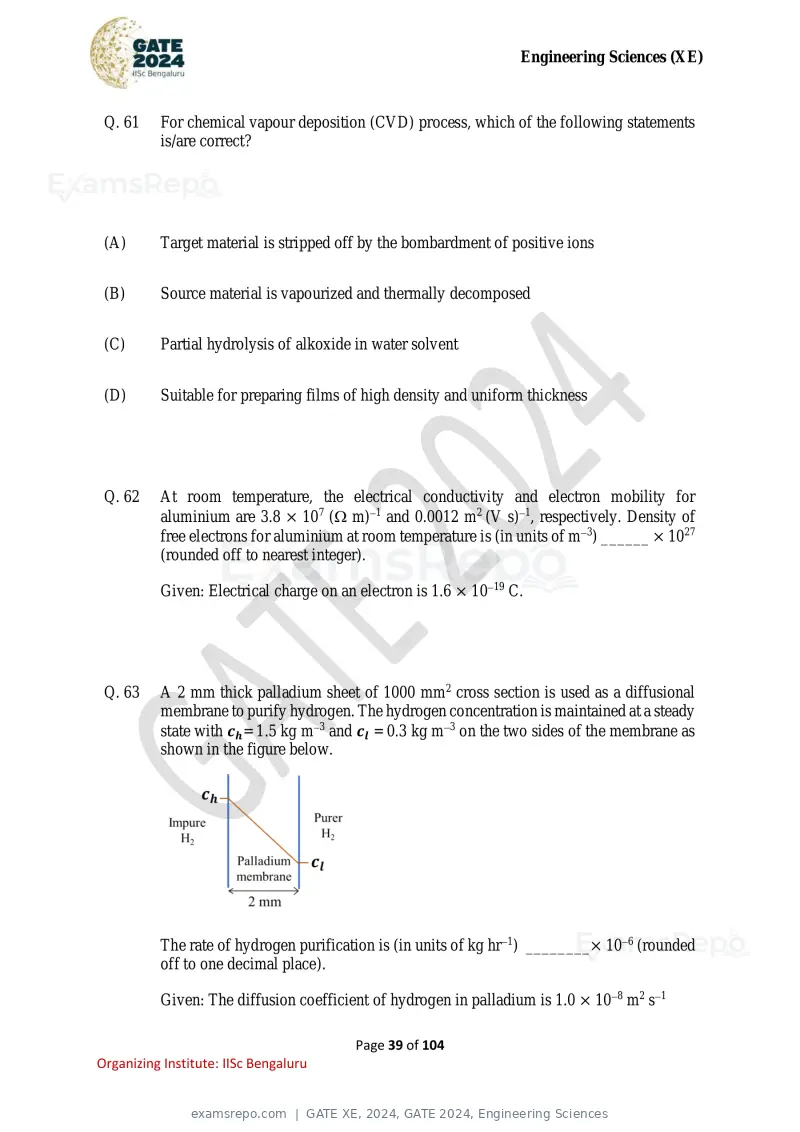 GATE XE 2024 question paper, GATE 2024, Engineering Sciences, page 39 of 104