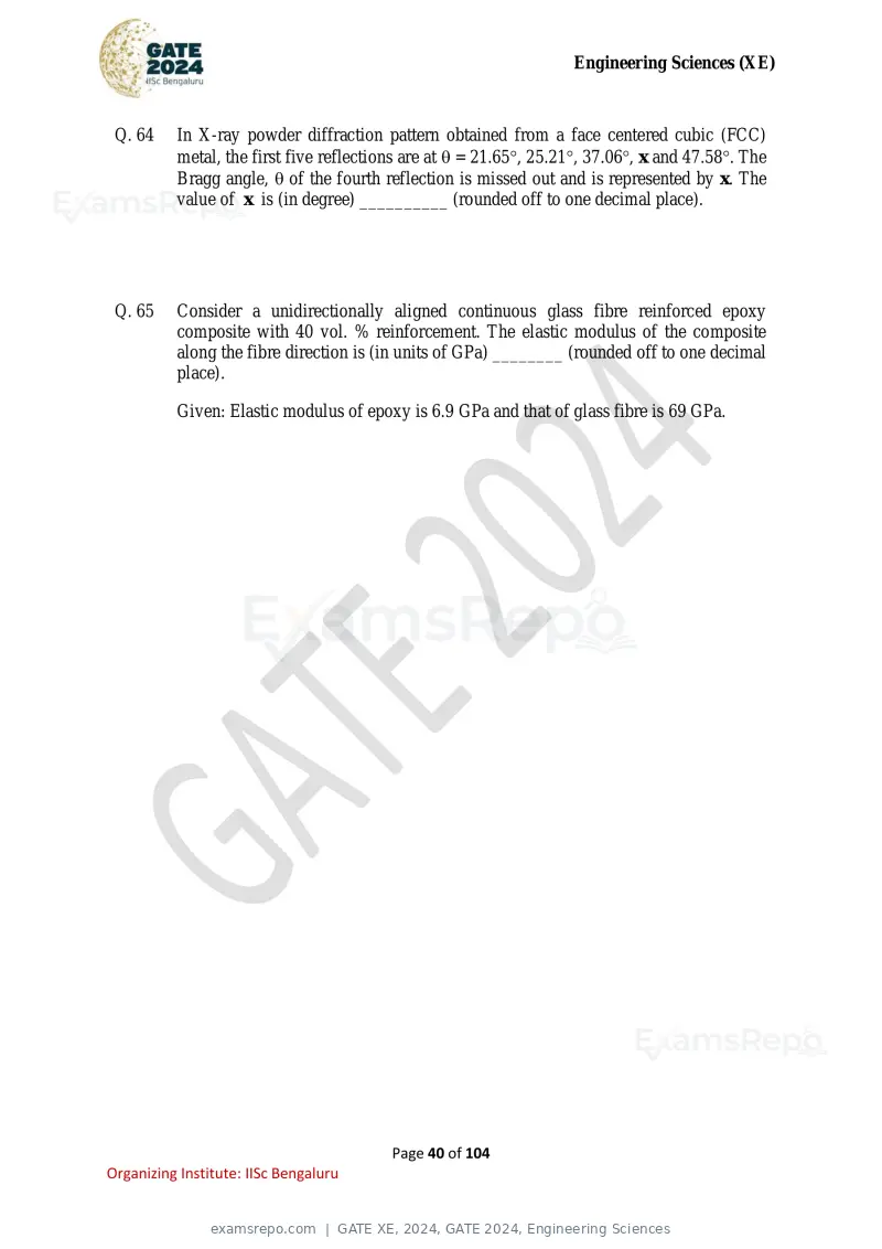 GATE XE 2024 question paper, GATE 2024, Engineering Sciences, page 40 of 104