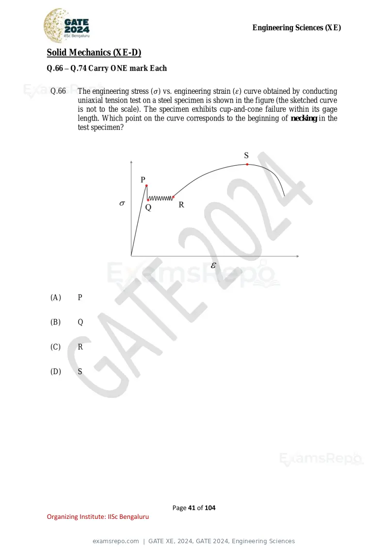 GATE XE 2024 question paper, GATE 2024, Engineering Sciences, page 41 of 104