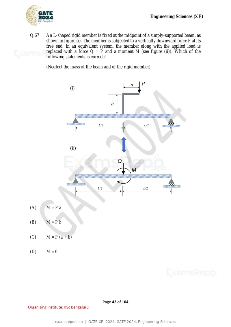 GATE XE 2024 question paper, GATE 2024, Engineering Sciences, page 42 of 104