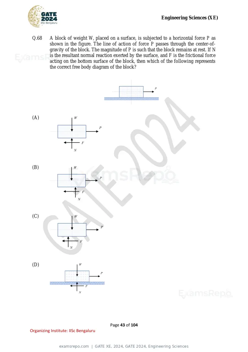 GATE XE 2024 question paper, GATE 2024, Engineering Sciences, page 43 of 104
