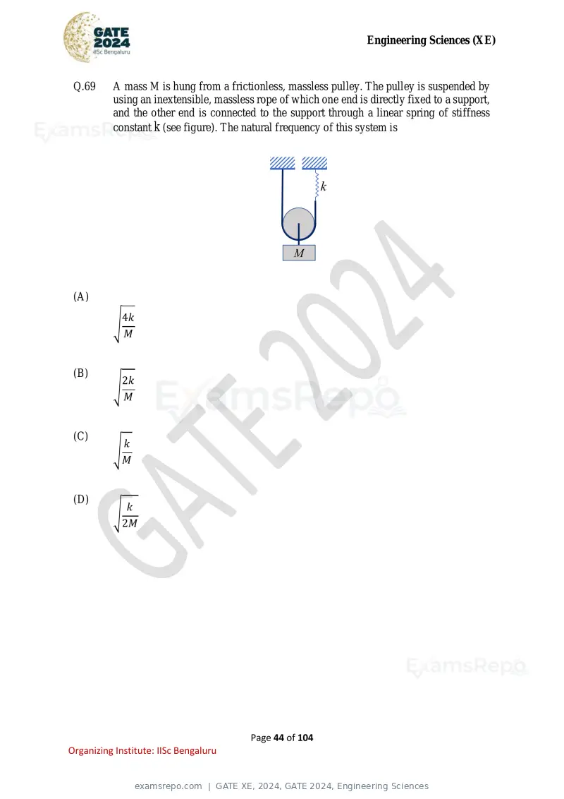 GATE XE 2024 question paper, GATE 2024, Engineering Sciences, page 44 of 104