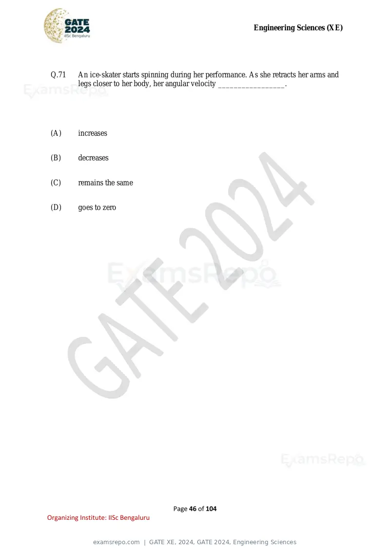 GATE XE 2024 question paper, GATE 2024, Engineering Sciences, page 46 of 104