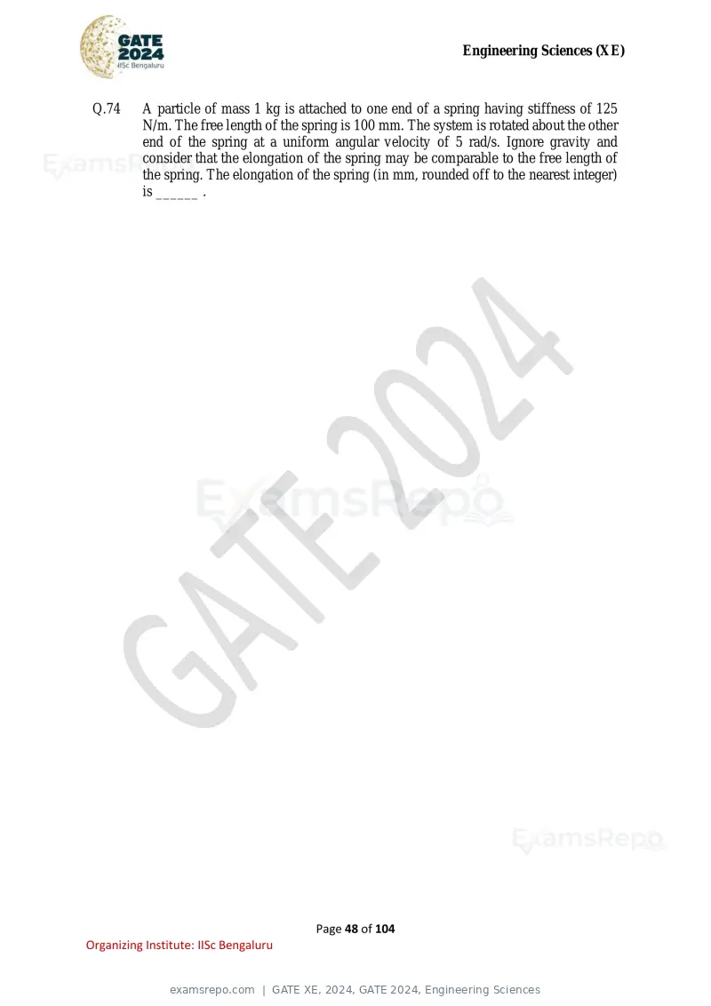 GATE XE 2024 question paper, GATE 2024, Engineering Sciences, page 48 of 104