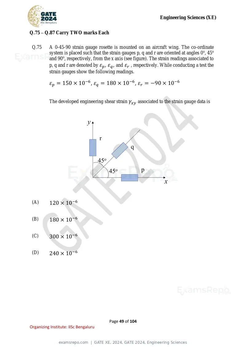 GATE XE 2024 question paper, GATE 2024, Engineering Sciences, page 49 of 104