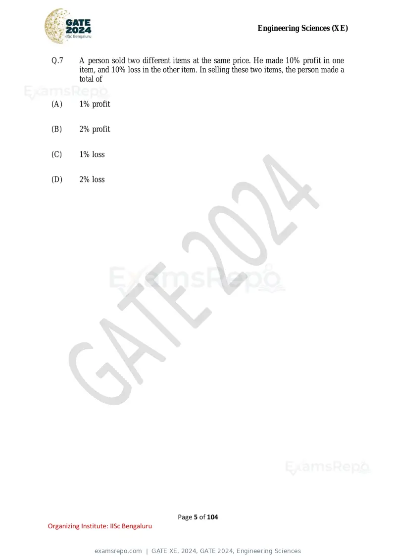 GATE XE 2024 question paper, GATE 2024, Engineering Sciences, page 5 of 104