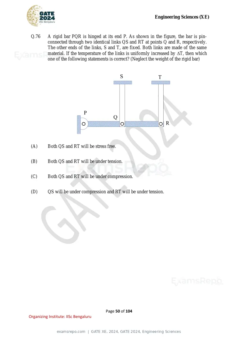 GATE XE 2024 question paper, GATE 2024, Engineering Sciences, page 50 of 104