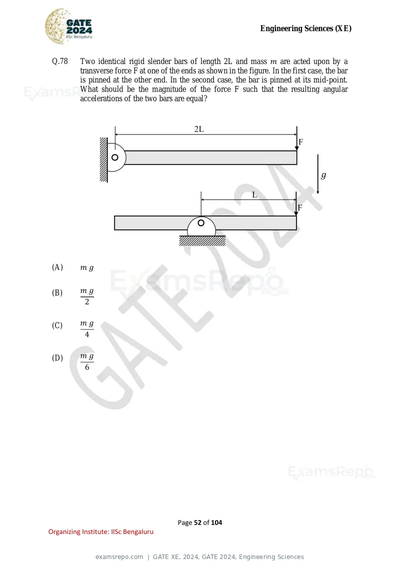 GATE XE 2024 question paper, GATE 2024, Engineering Sciences, page 52 of 104