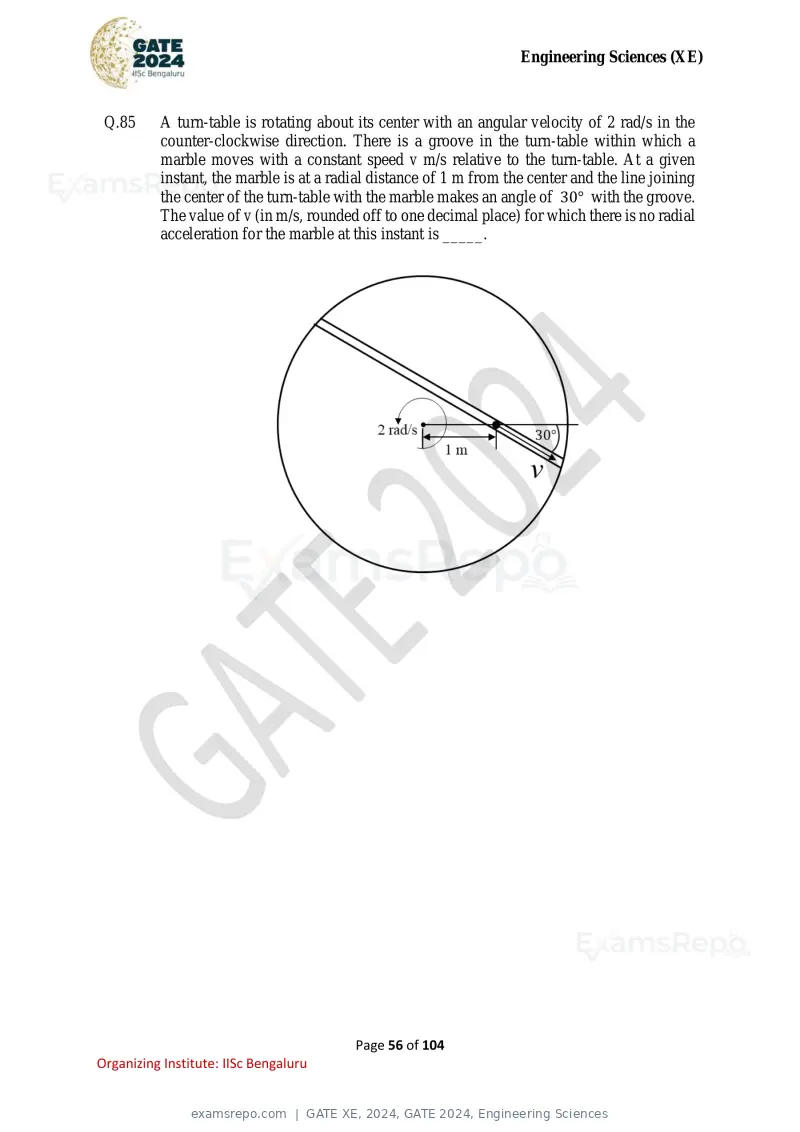GATE XE 2024 question paper, GATE 2024, Engineering Sciences, page 56 of 104