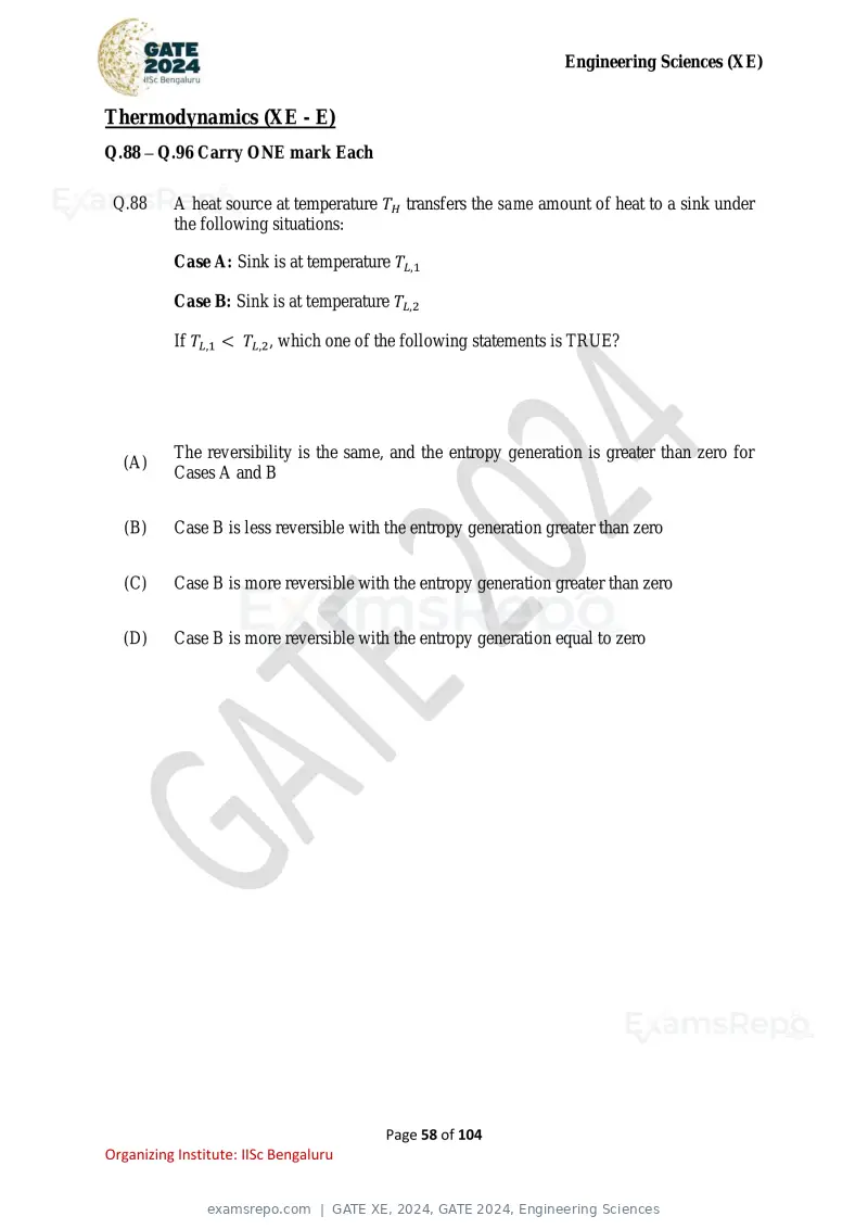 GATE XE 2024 question paper, GATE 2024, Engineering Sciences, page 58 of 104