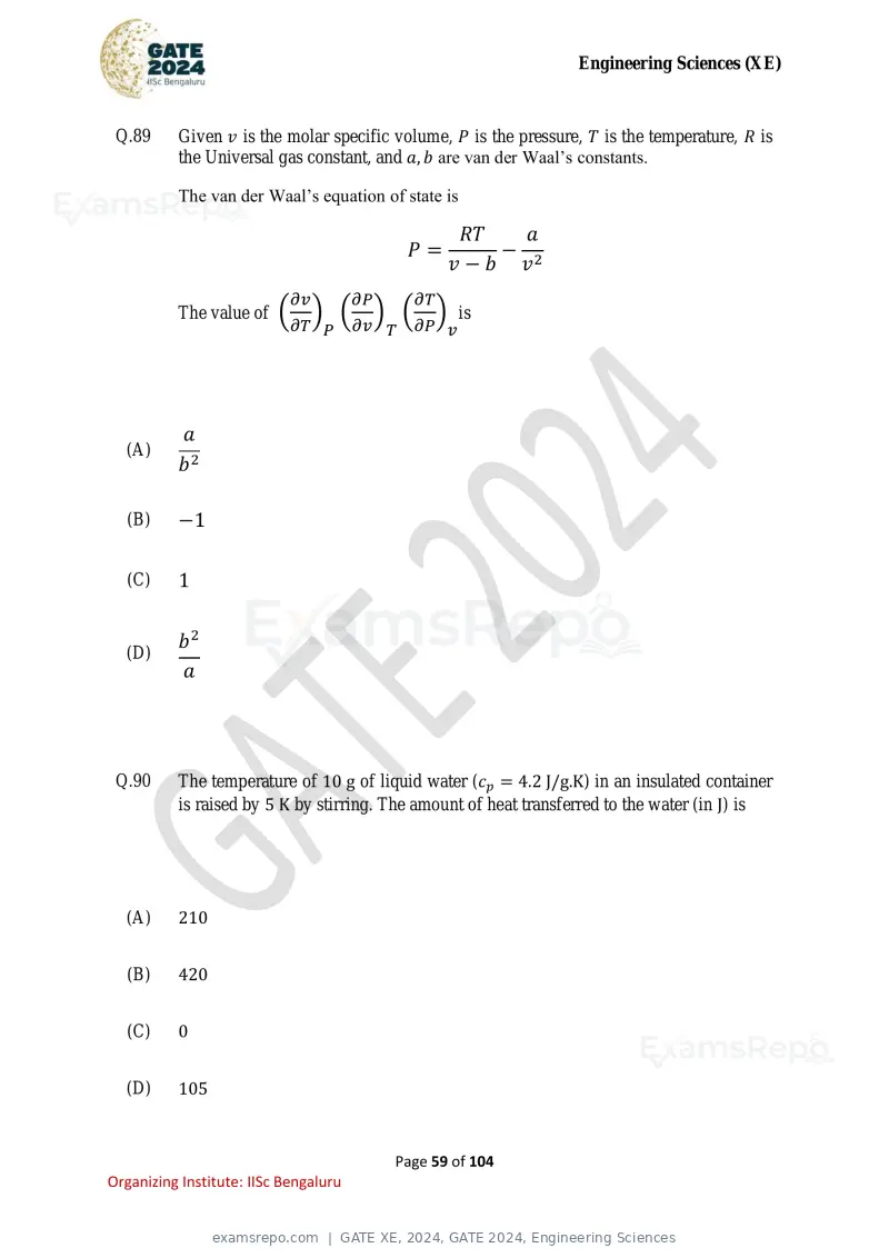 GATE XE 2024 question paper, GATE 2024, Engineering Sciences, page 59 of 104