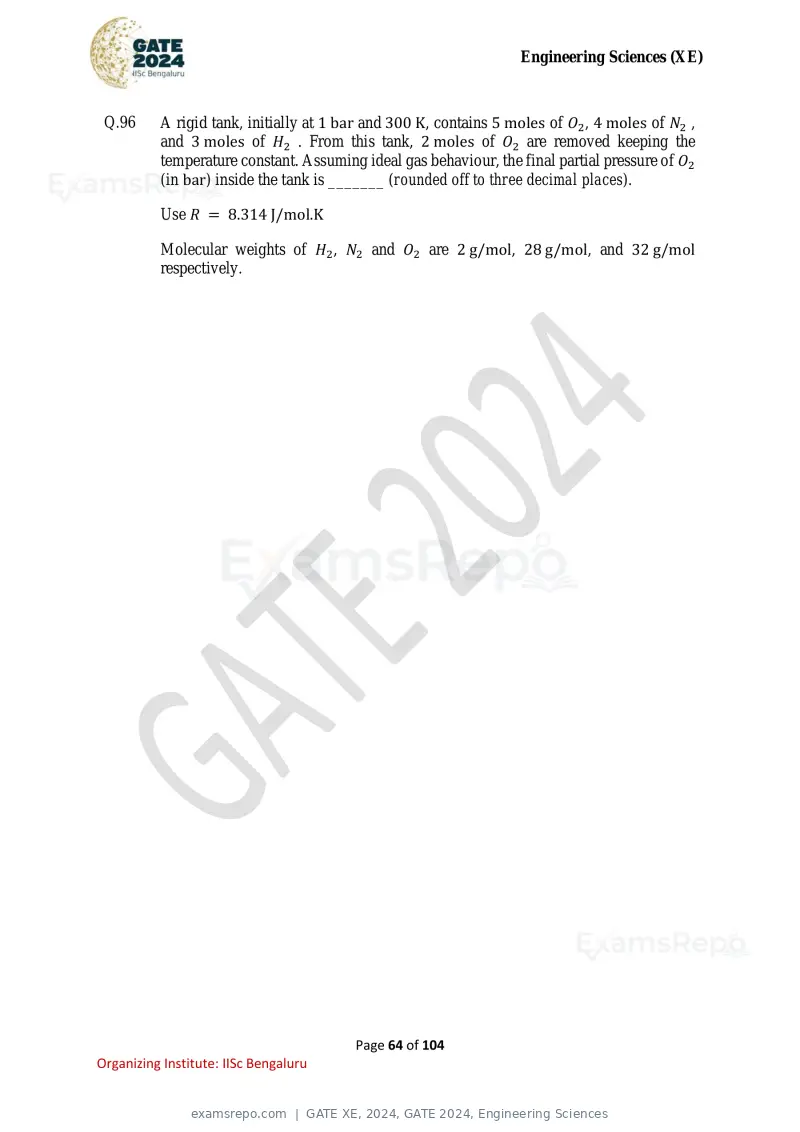 GATE XE 2024 question paper, GATE 2024, Engineering Sciences, page 64 of 104