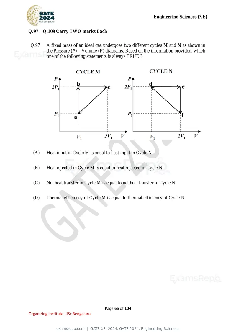 GATE XE 2024 question paper, GATE 2024, Engineering Sciences, page 65 of 104
