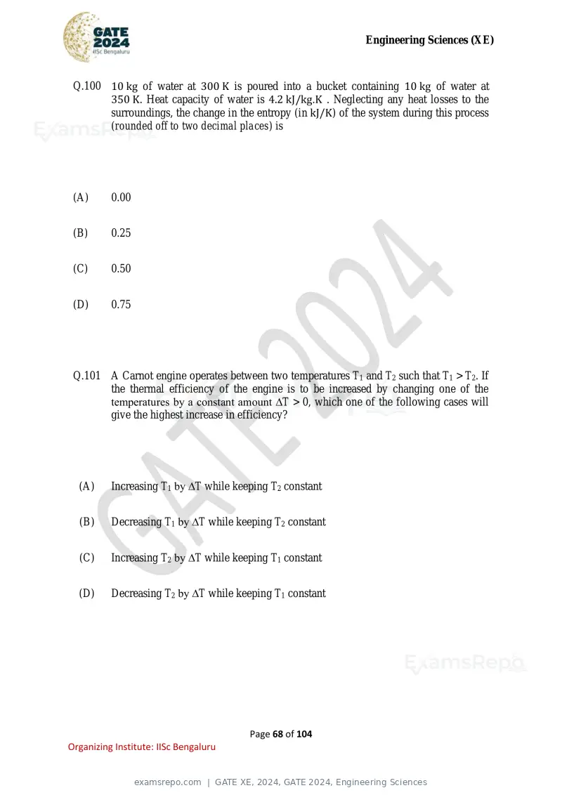 GATE XE 2024 question paper, GATE 2024, Engineering Sciences, page 68 of 104