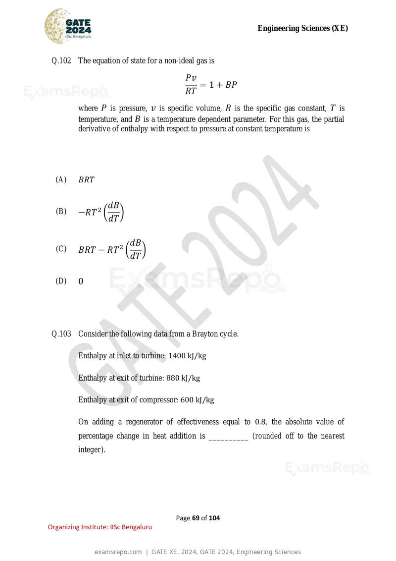 GATE XE 2024 question paper, GATE 2024, Engineering Sciences, page 69 of 104