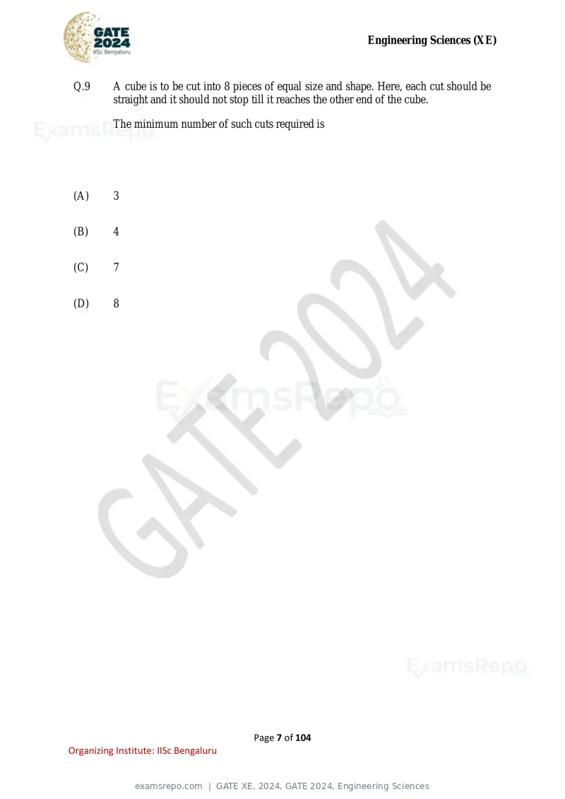 GATE XE 2024 question paper, GATE 2024, Engineering Sciences, page 7 of 104
