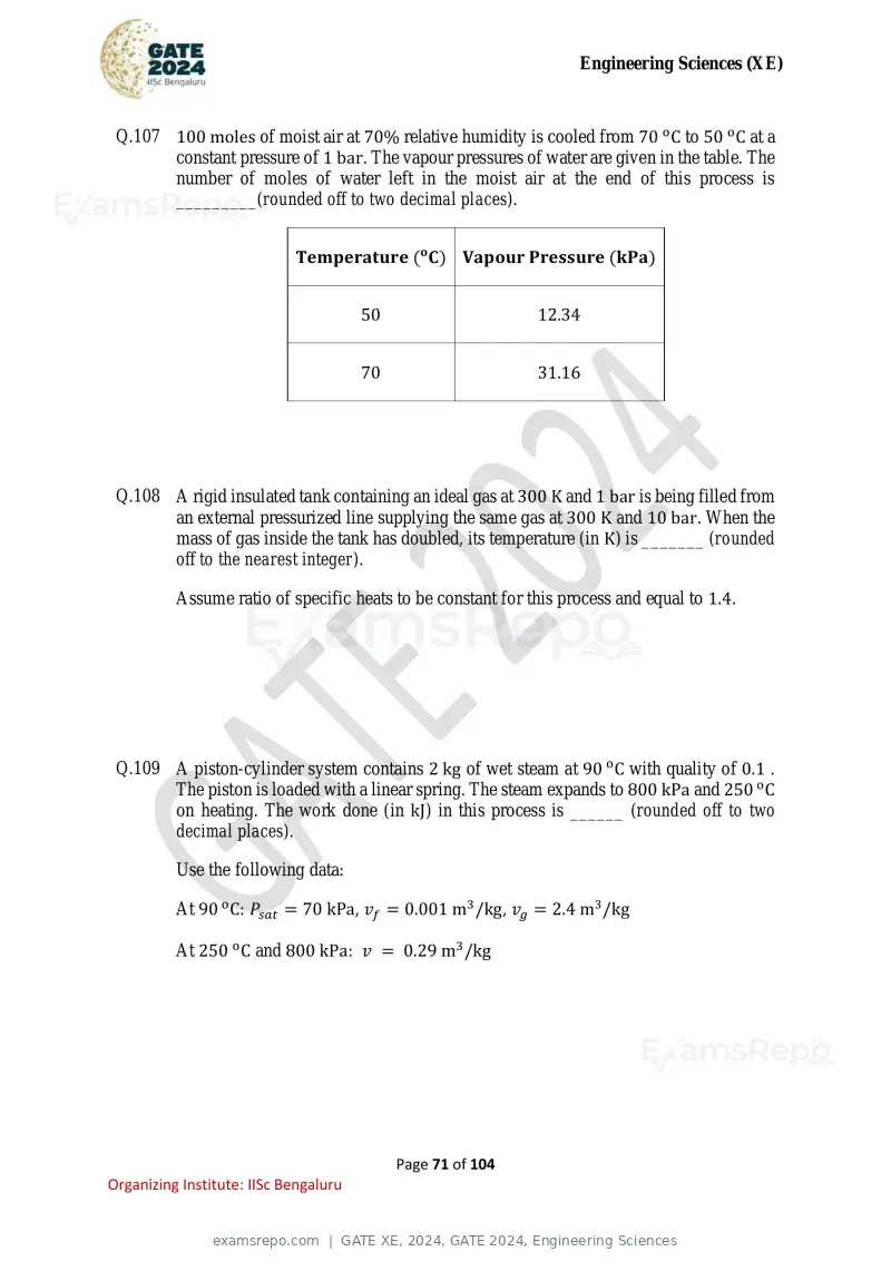 GATE XE 2024 question paper, GATE 2024, Engineering Sciences, page 71 of 104