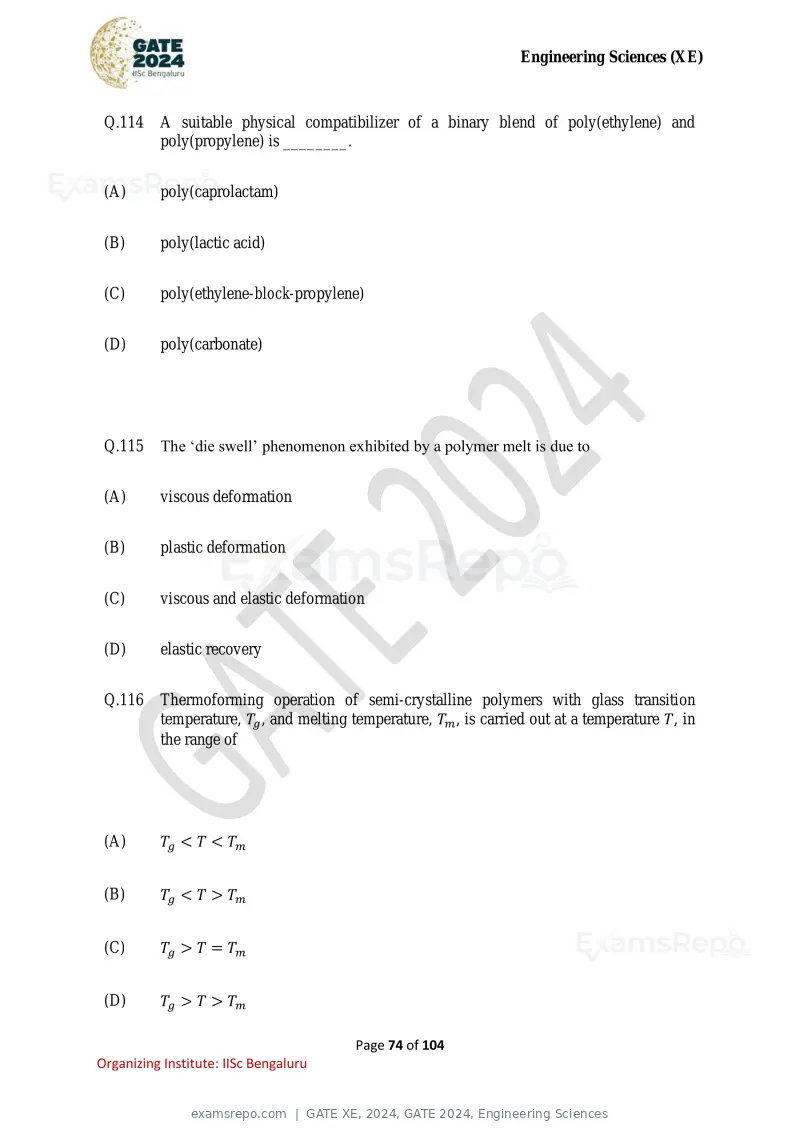 GATE XE 2024 question paper, GATE 2024, Engineering Sciences, page 74 of 104