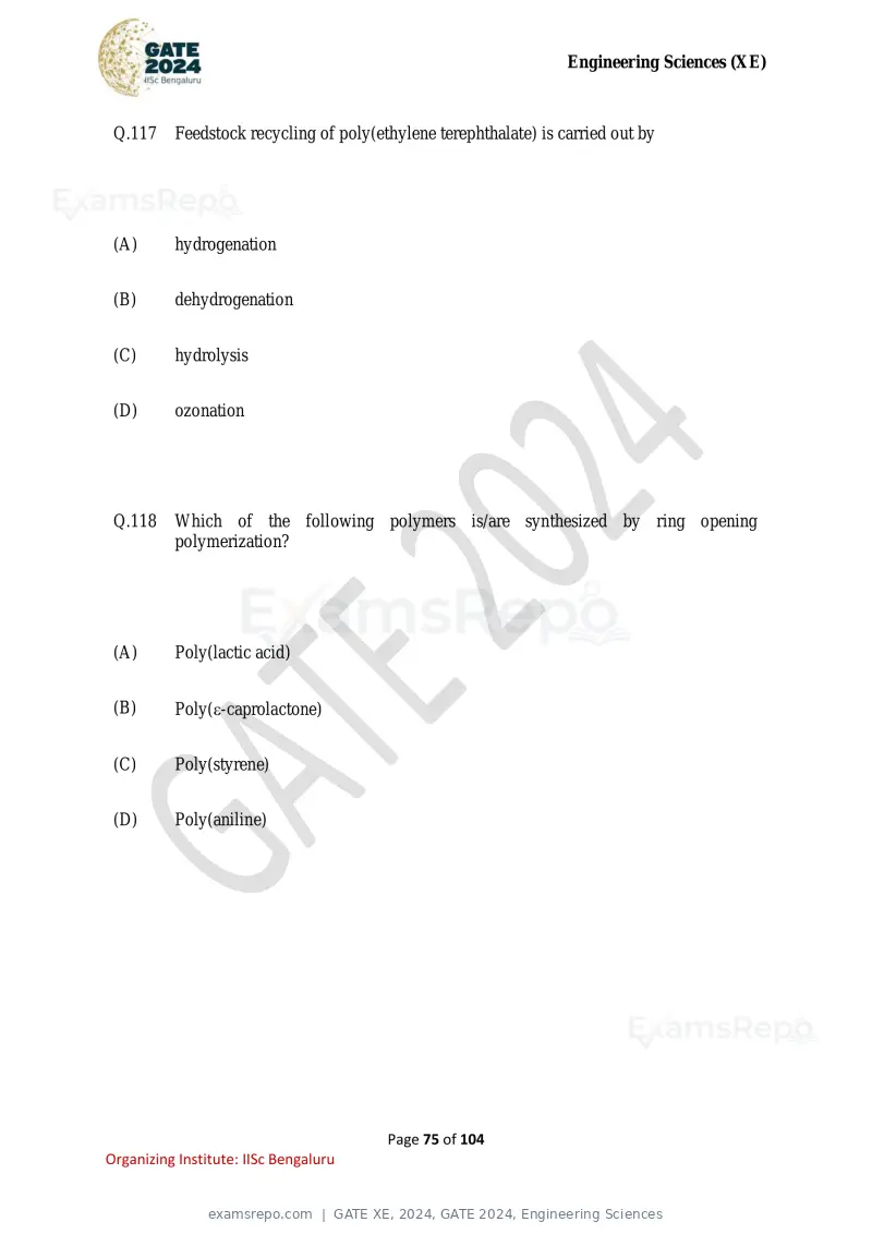 GATE XE 2024 question paper, GATE 2024, Engineering Sciences, page 75 of 104