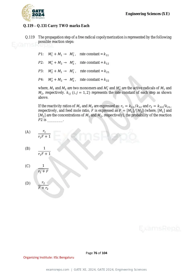 GATE XE 2024 question paper, GATE 2024, Engineering Sciences, page 76 of 104