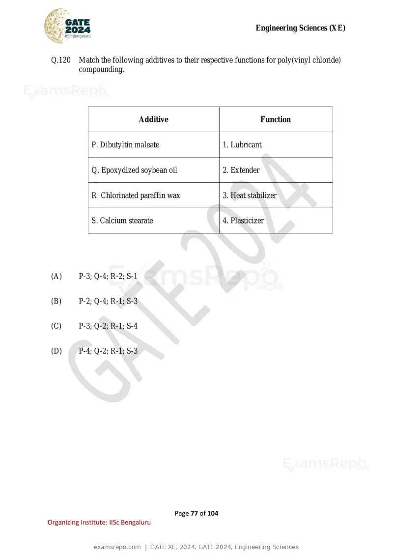 GATE XE 2024 question paper, GATE 2024, Engineering Sciences, page 77 of 104