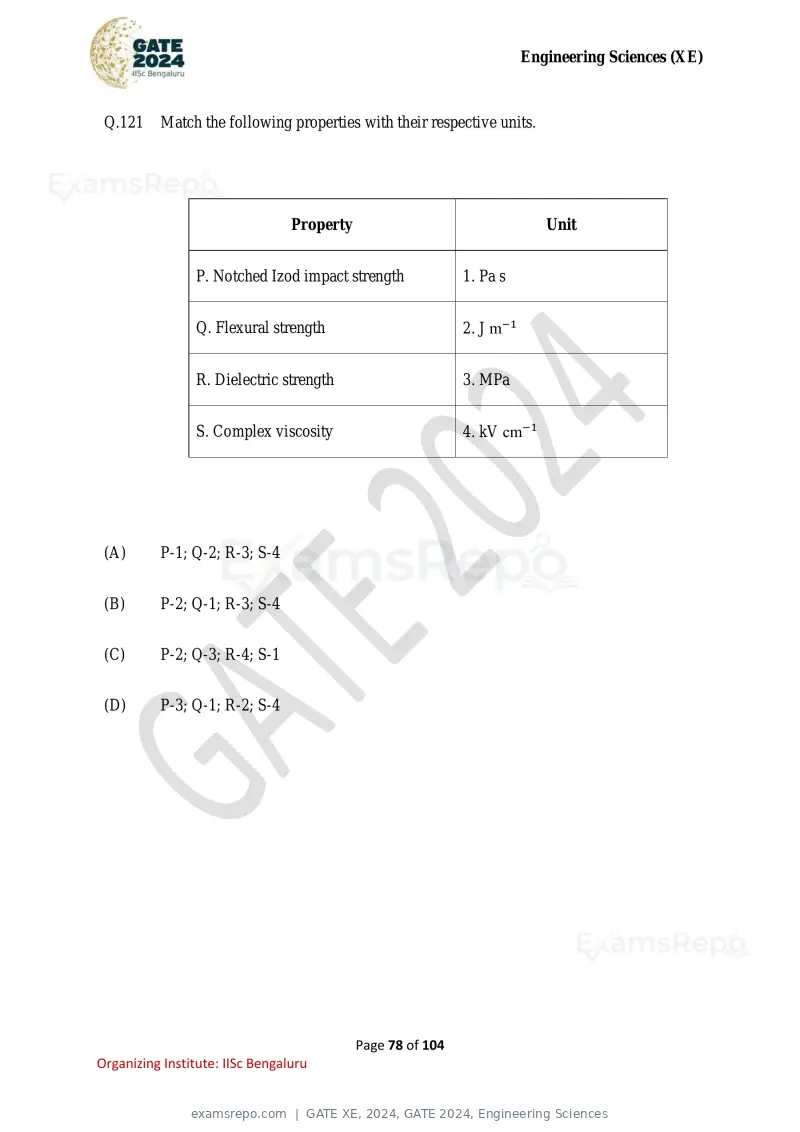 GATE XE 2024 question paper, GATE 2024, Engineering Sciences, page 78 of 104