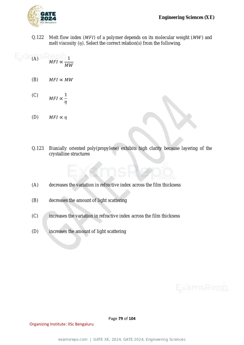 GATE XE 2024 question paper, GATE 2024, Engineering Sciences, page 79 of 104