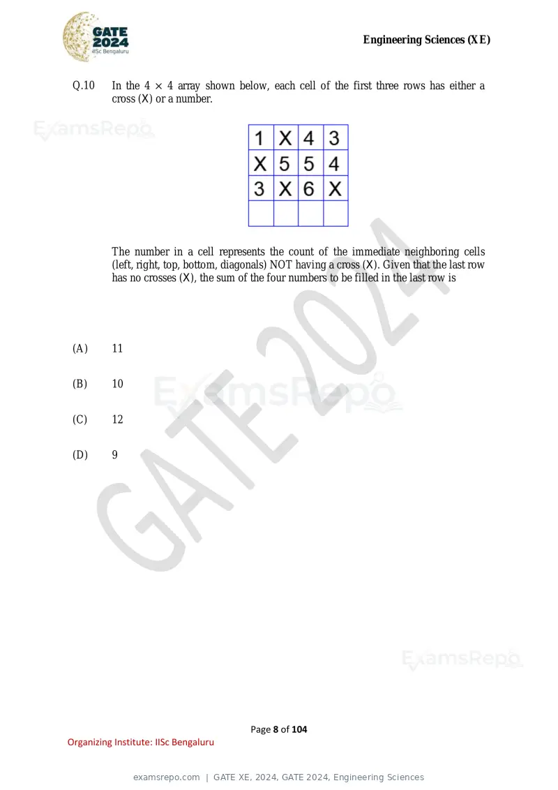 GATE XE 2024 question paper, GATE 2024, Engineering Sciences, page 8 of 104