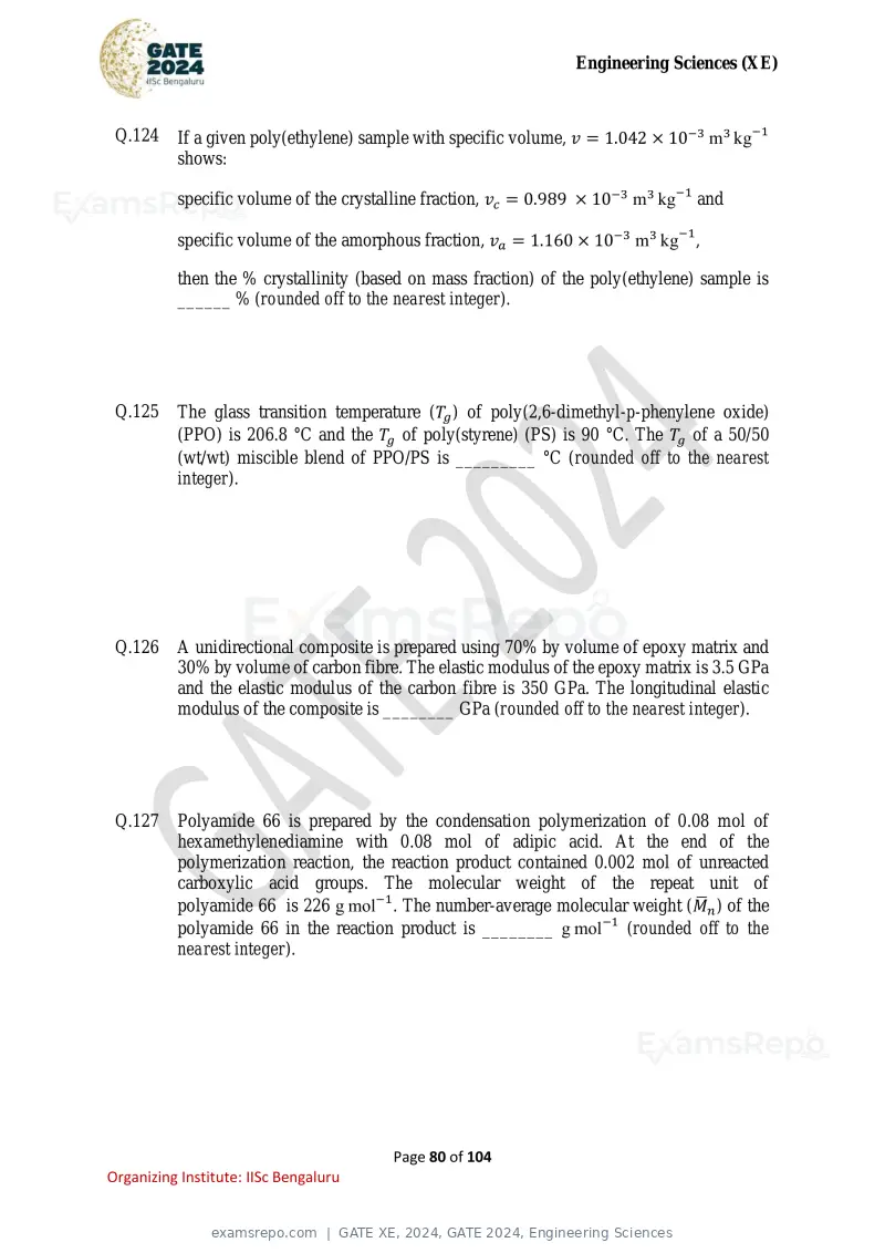 GATE XE 2024 question paper, GATE 2024, Engineering Sciences, page 80 of 104